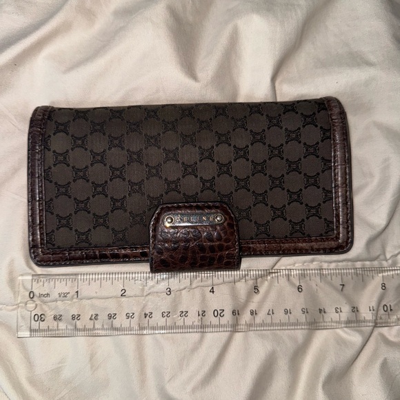 Celine Brown Macadam Canvas and Croc Embossed Leather French Wallet - Picture 14 of 15